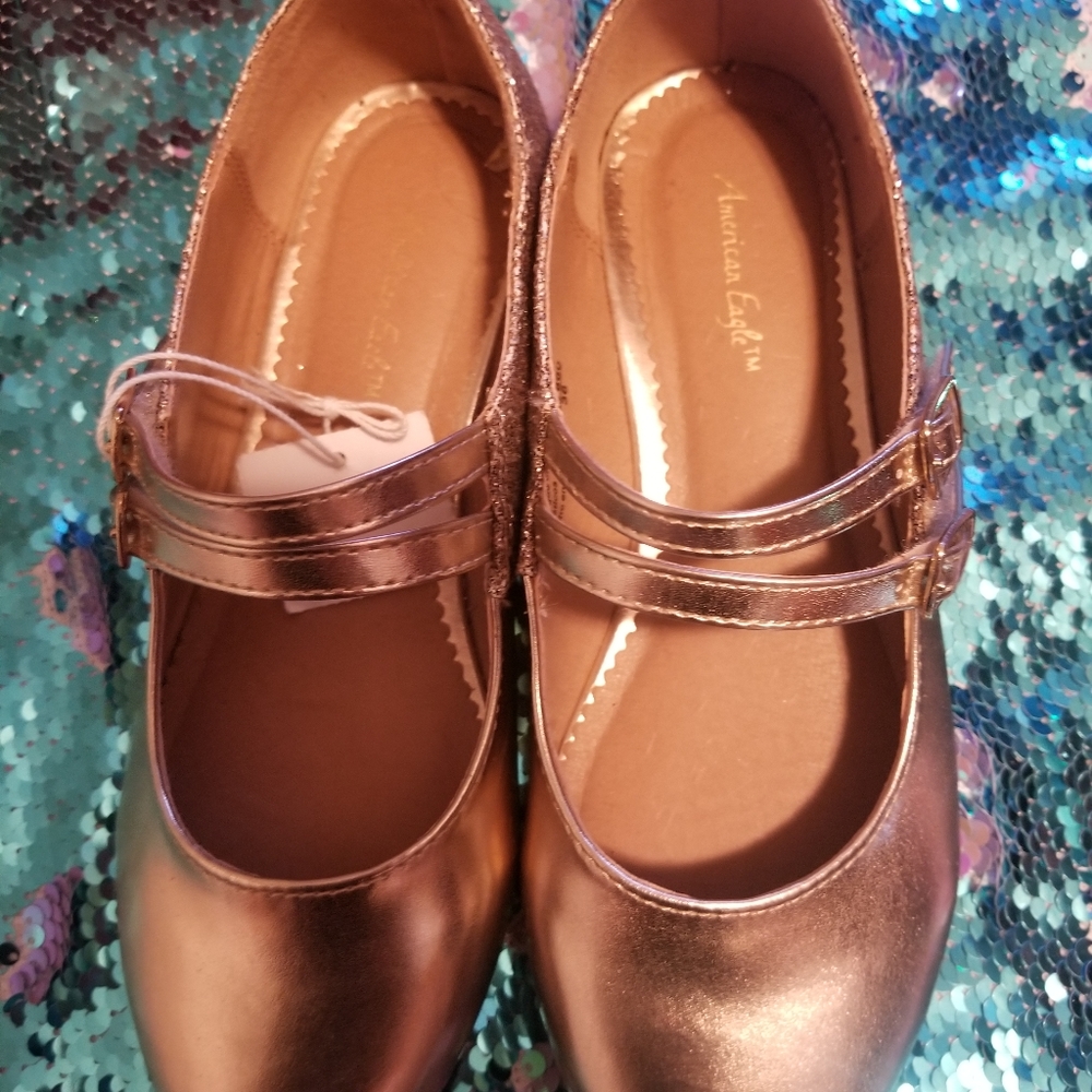 Girls Gold Flat Dress Shoes
